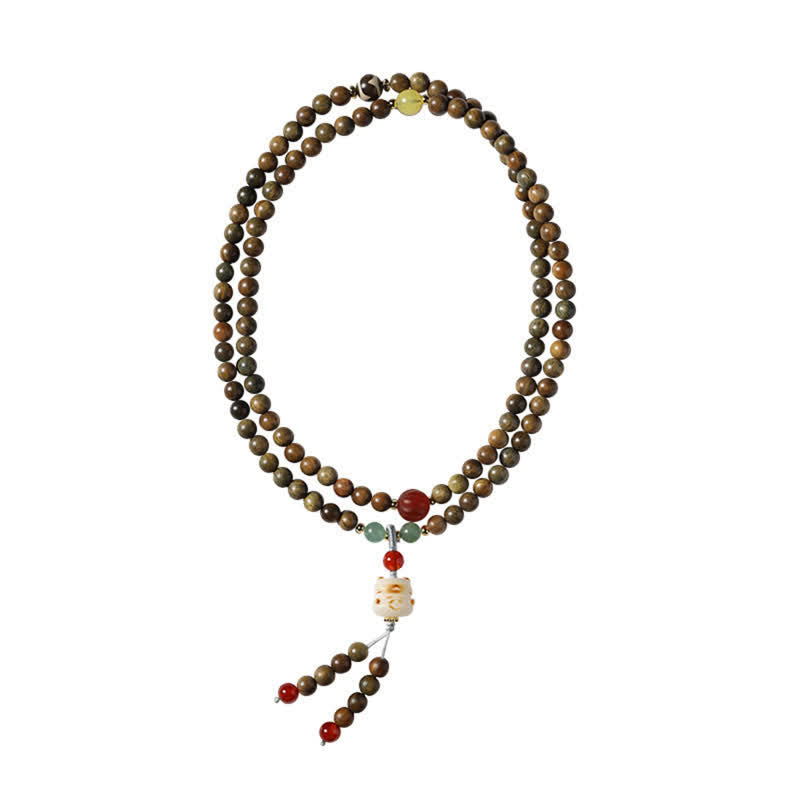 Buddha Stones Mala ethnique rétro tissée à la main en bois de santal vert, symbole de sérénité et de chat - image 7