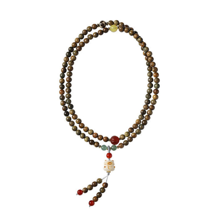 Buddha Stones Mala ethnique rétro tissée à la main en bois de santal vert, symbole de sérénité et de chat - image 7