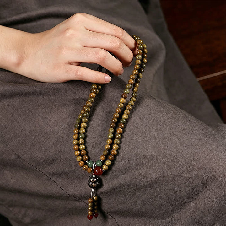 Buddha Stones Mala ethnique rétro tissée à la main en bois de santal vert, symbole de sérénité et de chat - image 11