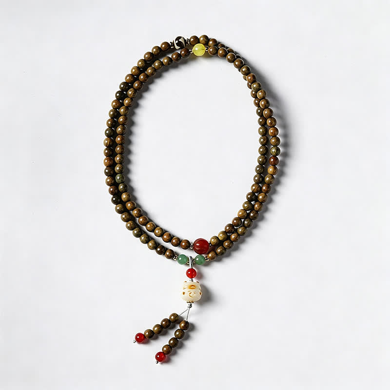 Buddha Stones Mala ethnique rétro tissée à la main en bois de santal vert, symbole de sérénité et de chat - image 6