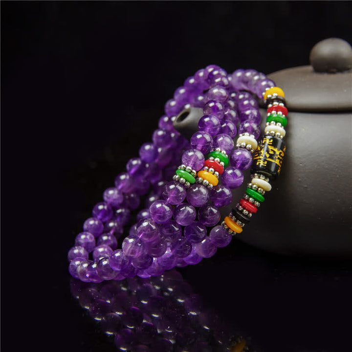 Buddha Stones Améthyste Om Mani Padme Hum Prière de pureté 108 perles Mala - image 7