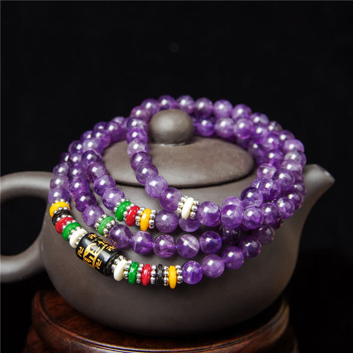 Buddha Stones Améthyste Om Mani Padme Hum Prière de pureté 108 perles Mala - image 3
