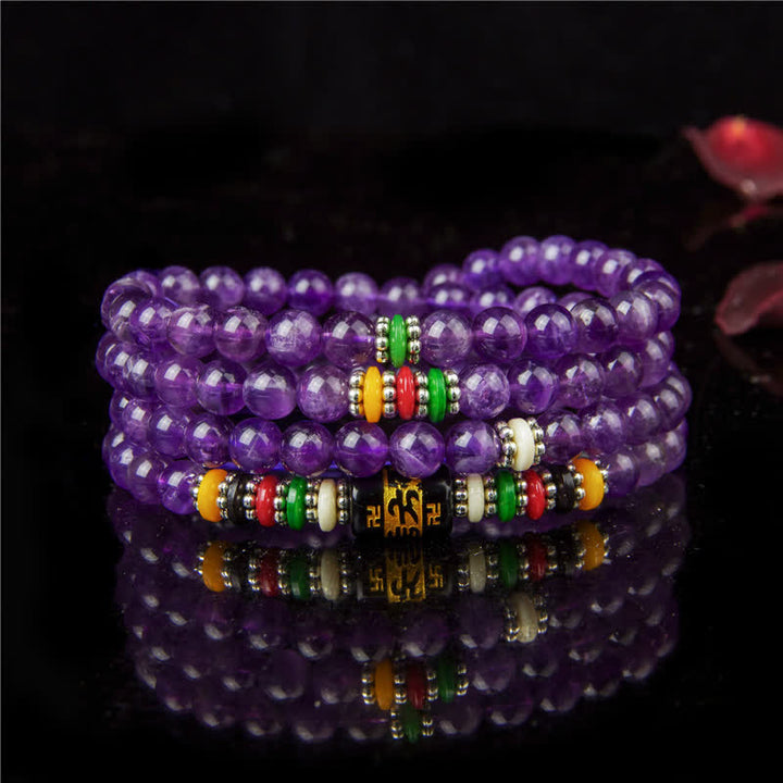 Buddha Stones Améthyste Om Mani Padme Hum Prière de pureté 108 perles Mala - Améthyste (Conscience spirituelle ♥ Équilibre) - image 0