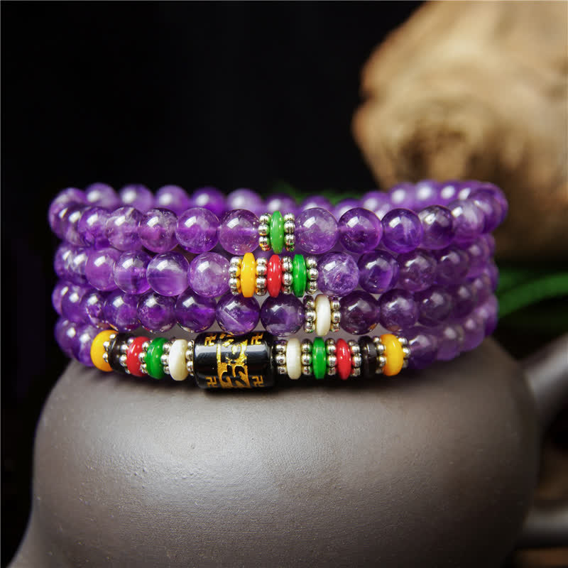 Buddha Stones Améthyste Om Mani Padme Hum Prière de pureté 108 perles Mala - image 2