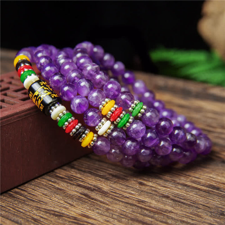 Buddha Stones Améthyste Om Mani Padme Hum Prière de pureté 108 perles Mala - image 8