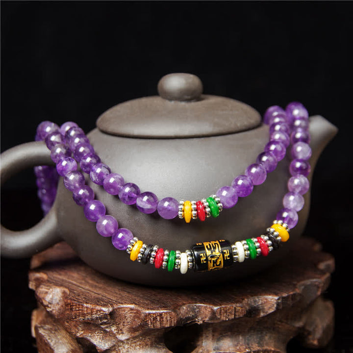 Buddha Stones Améthyste Om Mani Padme Hum Prière de pureté 108 perles Mala - image 4