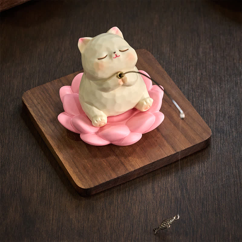Buddha Stones Lotus en résine, nouveau départ, adorable animal de pêche, décoration de bureau - Pêche au chat - Base Lotus A - Résine (Protection ♥ Stabilité Énergie) - image 0