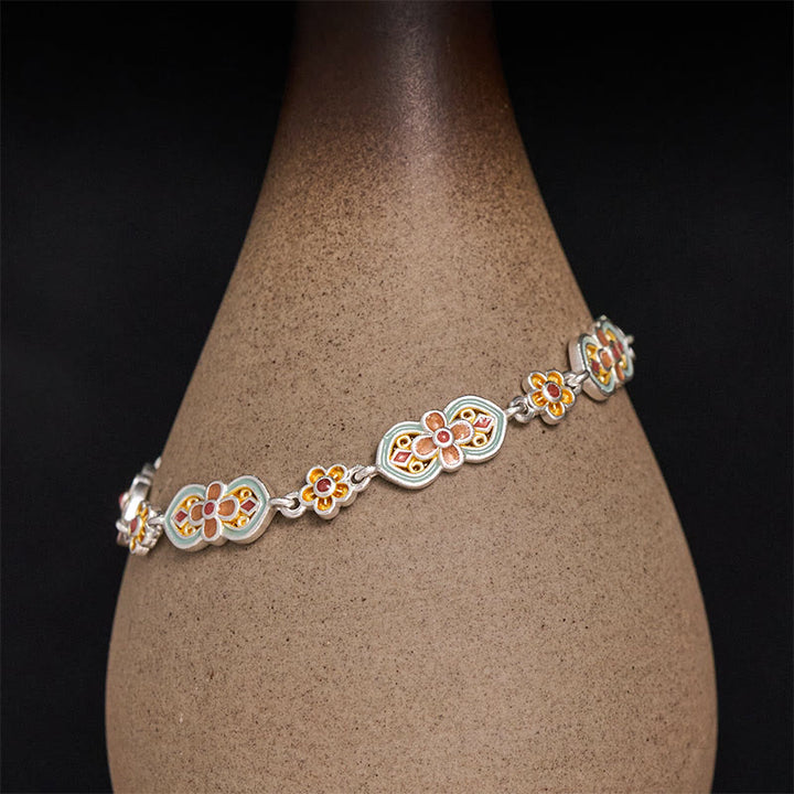 Buddha Stones Bracelet de guérison en cuivre émaillé à motif floral - image 0