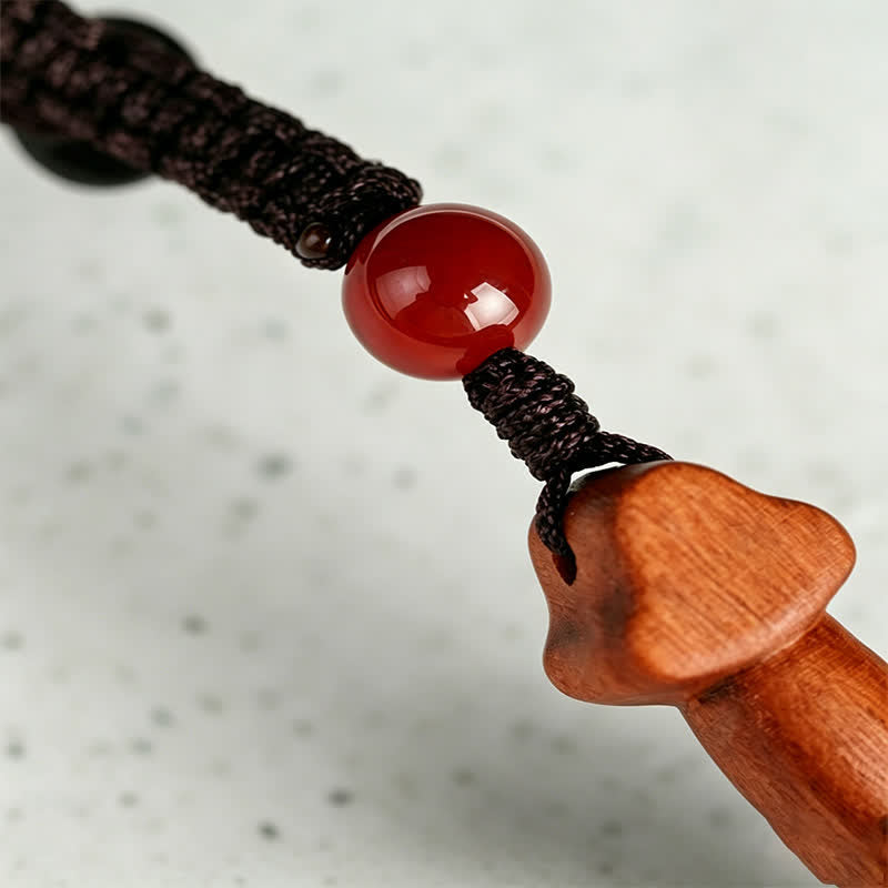 Buddha Stones Porte-clés en bois de jujubier avec épée gravée représentant l'équilibre Yin Yang - image 12