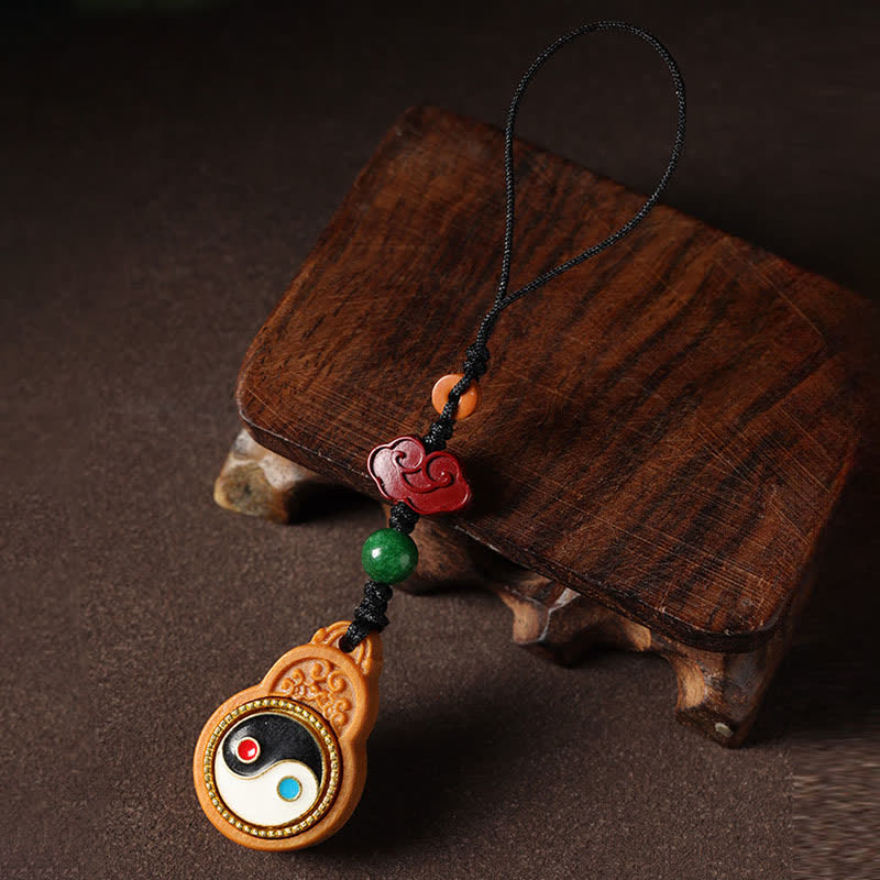 Buddha Stones Gourde décorative suspendue pour téléphone, en bois de santal vert, Bagua Yin Yang, protection, décoration. - image 1