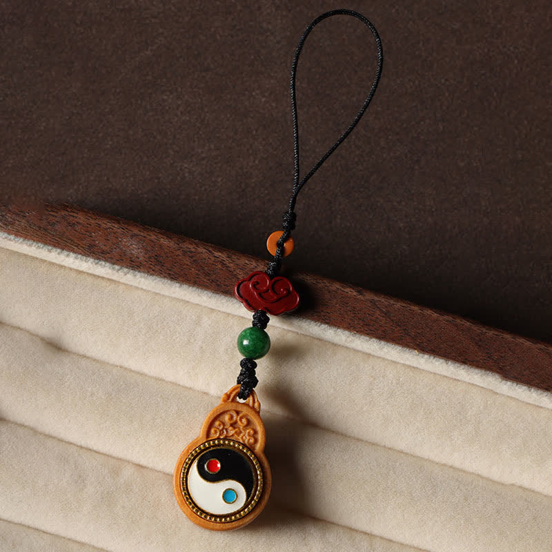 Buddha Stones Gourde décorative suspendue pour téléphone, en bois de santal vert, Bagua Yin Yang, protection, décoration. - image 3
