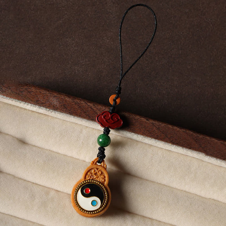 Buddha Stones Gourde décorative suspendue pour téléphone, en bois de santal vert, Bagua Yin Yang, protection, décoration. - image 3