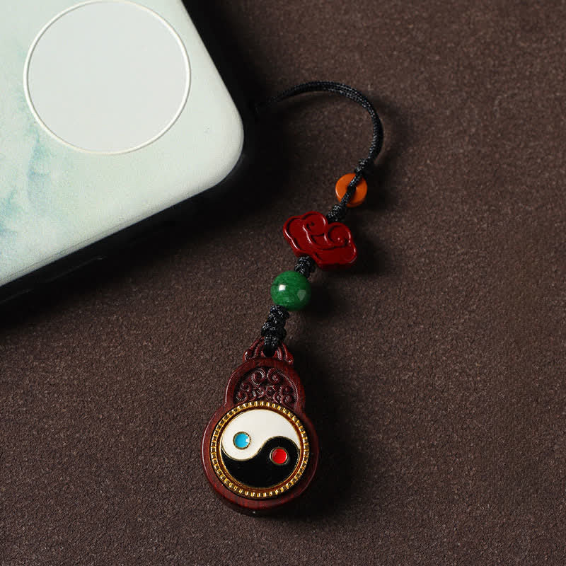 Buddha Stones Gourde décorative suspendue pour téléphone, en bois de santal vert, Bagua Yin Yang, protection, décoration. - Bois de rose (Chaleur ♥ Compassion) - image 17
