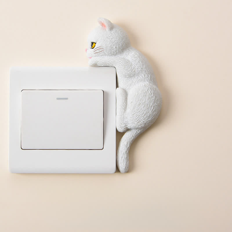 Buddha Stones Plaque d'interrupteur chat en résine peinte, décoration animal mignonne - Chat blanc - Droite - image 17