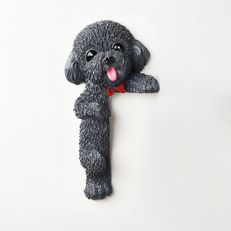 Buddha Stones Autocollant mural décoratif mignon en résine peinte à la main représentant un chien 3D - Ours en peluche gris foncé - Gauche debout - image 57
