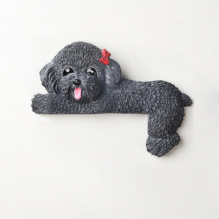 Buddha Stones Autocollant mural décoratif mignon en résine peinte à la main représentant un chien 3D - Ours en peluche gris foncé couché à droite - image 58