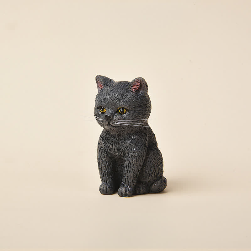 Buddha Stones Famille de chatons mélancoliques en résine peinte, mini chat décoratif mignon - Chat bleu - image 14