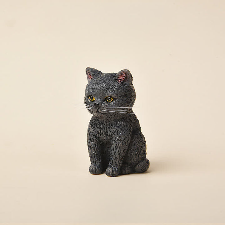 Buddha Stones Famille de chatons mélancoliques en résine peinte, mini chat décoratif mignon - Chat bleu - image 14