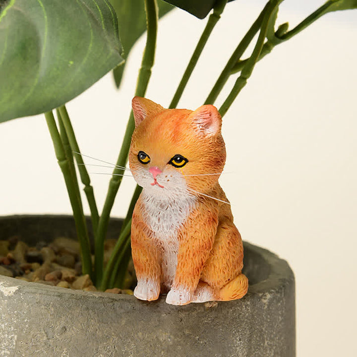 Buddha Stones Famille de chatons mélancoliques en résine peinte, mini chat décoratif mignon - image 12