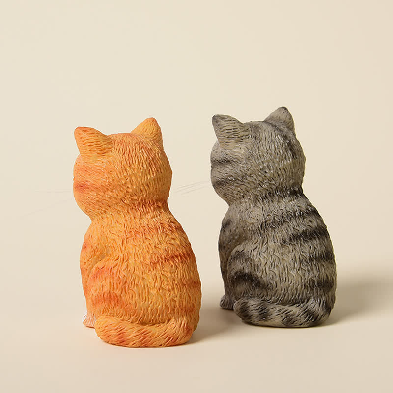 Buddha Stones Famille de chatons mélancoliques en résine peinte, mini chat décoratif mignon - image 5