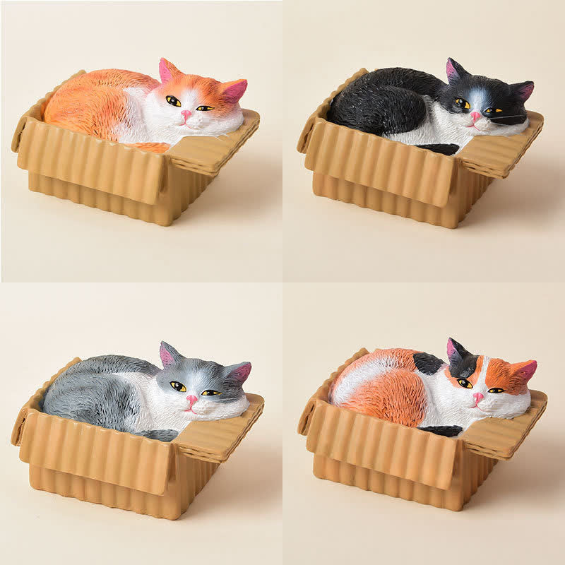 Buddha Stones Chat endormi peint dans une boîte en papier, décoration en résine représentant un animal mignon - image 0