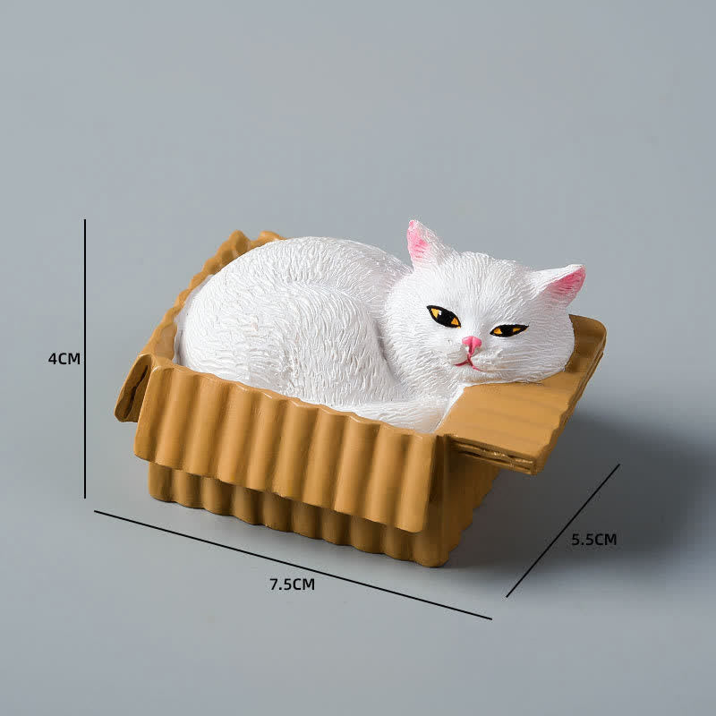 Buddha Stones Chat endormi peint dans une boîte en papier, décoration en résine représentant un animal mignon - Chat blanc - image 9