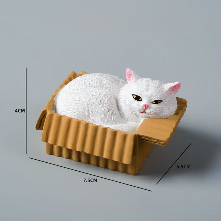Buddha Stones Chat endormi peint dans une boîte en papier, décoration en résine représentant un animal mignon - Chat blanc - image 9