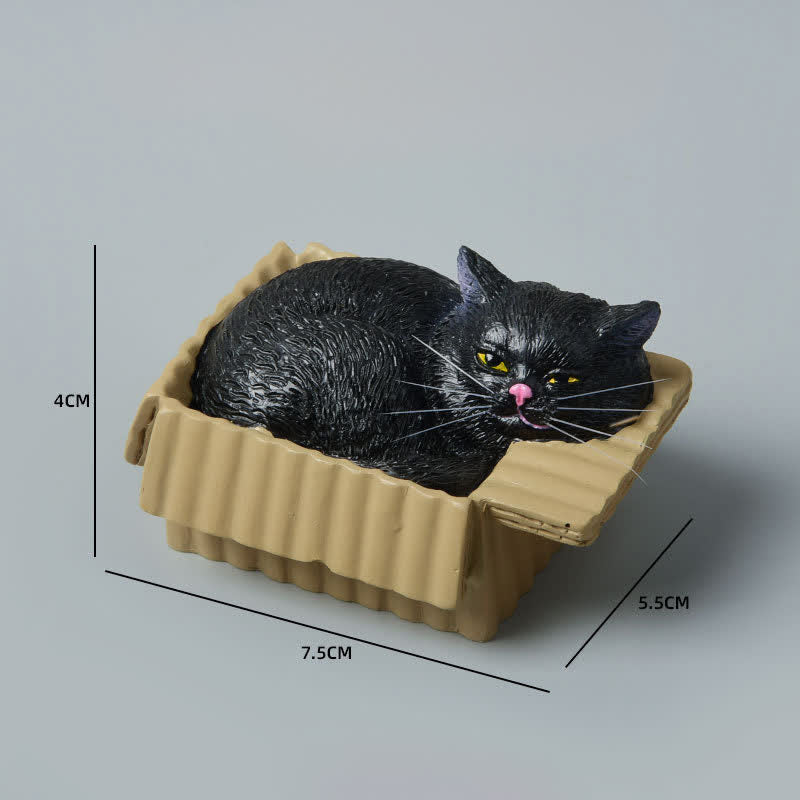 Buddha Stones Chat endormi peint dans une boîte en papier, décoration en résine représentant un animal mignon - Chat noir - image 18