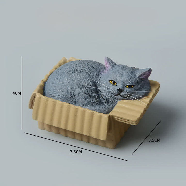 Buddha Stones Chat endormi peint dans une boîte en papier, décoration en résine représentant un animal mignon - Chat bleu - image 14