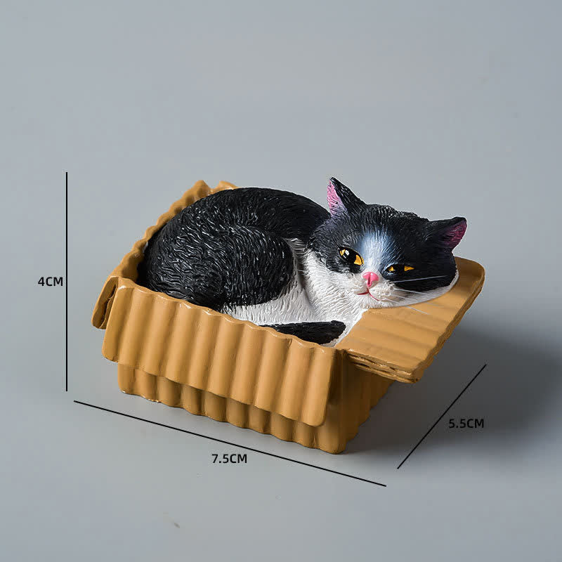 Buddha Stones Chat endormi peint dans une boîte en papier, décoration en résine représentant un animal mignon - Chat vache - image 10