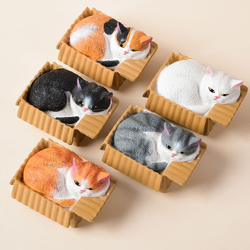 Buddha Stones Chat endormi peint dans une boîte en papier, décoration en résine représentant un animal mignon - image 3