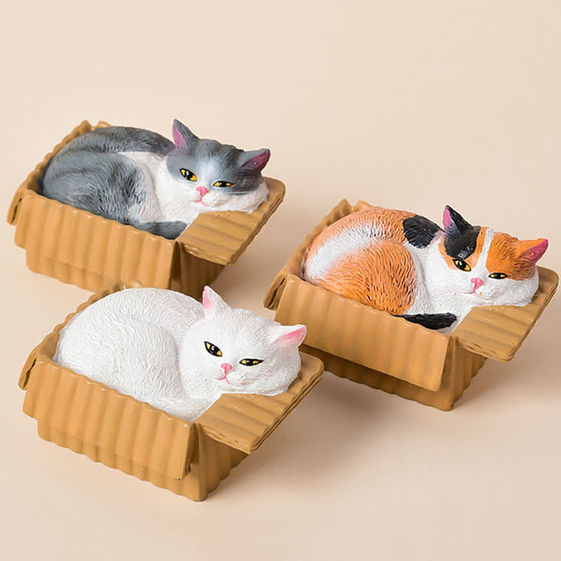 Buddha Stones Chat endormi peint dans une boîte en papier, décoration en résine représentant un animal mignon - image 1