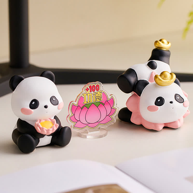 Buddha Stones Support de téléphone en résine Lotus Panda, décoration animalière mignonne - image 3