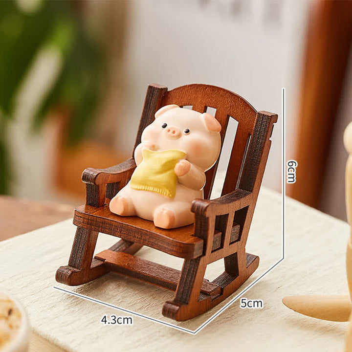 Buddha Stones Fauteuil à bascule en résine, motif animal kawaii, décoration de bureau confortable - Cochon - Résine (Protection ♥ Stabilité Énergie) - image 12