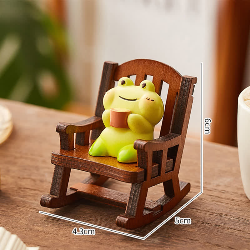 Buddha Stones Fauteuil à bascule en résine, motif animal kawaii, décoration de bureau confortable - Grenouille - Résine (Protection ♥ Stabilité Énergie) - image 1