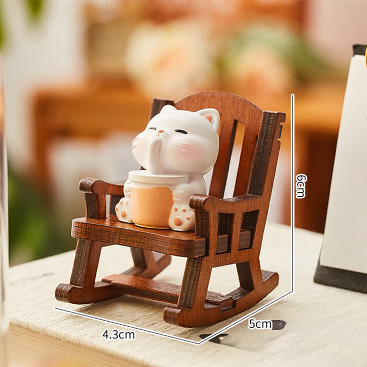 Buddha Stones Fauteuil à bascule en résine, motif animal kawaii, décoration de bureau confortable - Chat - Résine (Protection ♥ Stabilité Énergie) - image 9