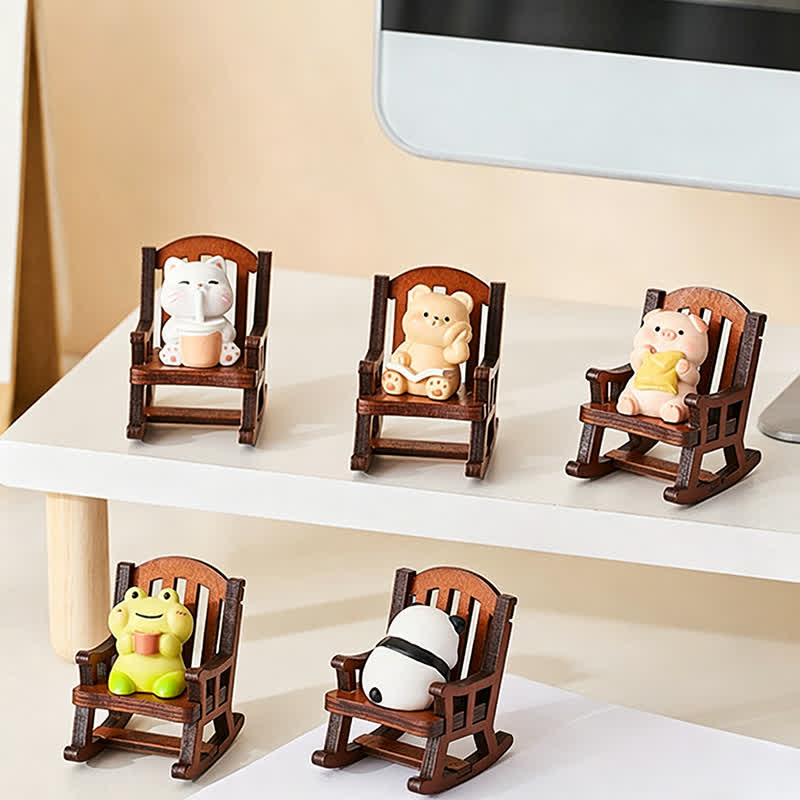 Buddha Stones Fauteuil à bascule en résine, motif animal kawaii, décoration de bureau confortable - image 13