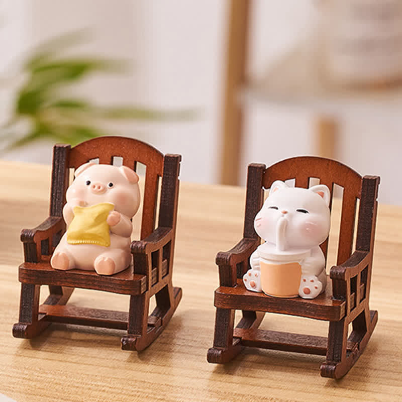 Buddha Stones Fauteuil à bascule en résine, motif animal kawaii, décoration de bureau confortable - image 11