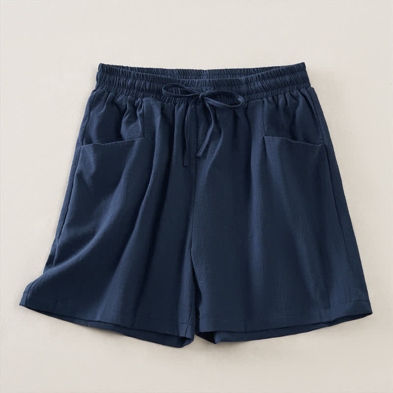 Buddha Stones Short d'été minimaliste décontracté pour femme, à cordon de serrage, uni, avec poche - Bleu nuit - US14, UK/AU18, EU46 (2XL) - image 0