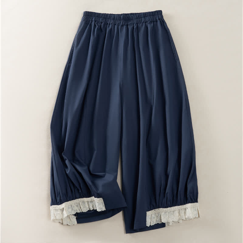 Buddha Stones Pantalon court uni style vintage décontracté d'été pour femme, jambes larges et poches - Bleu nuit - US12, UK/AU16, EU44 (2XL) - image 0
