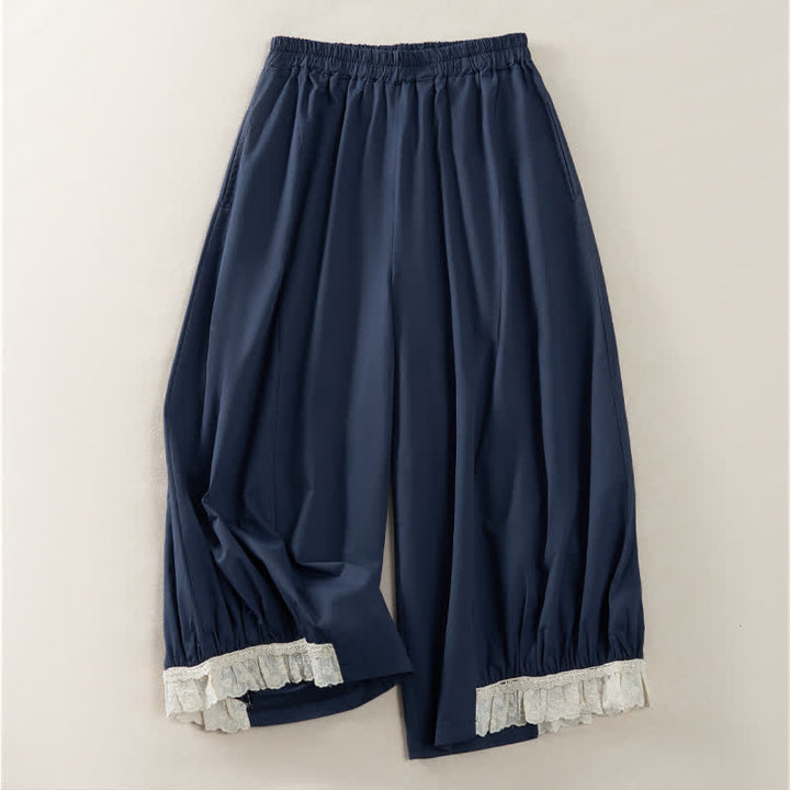 Buddha Stones Pantalon court uni style vintage décontracté d'été pour femme, jambes larges et poches - Bleu nuit - US12, UK/AU16, EU44 (2XL) - image 0