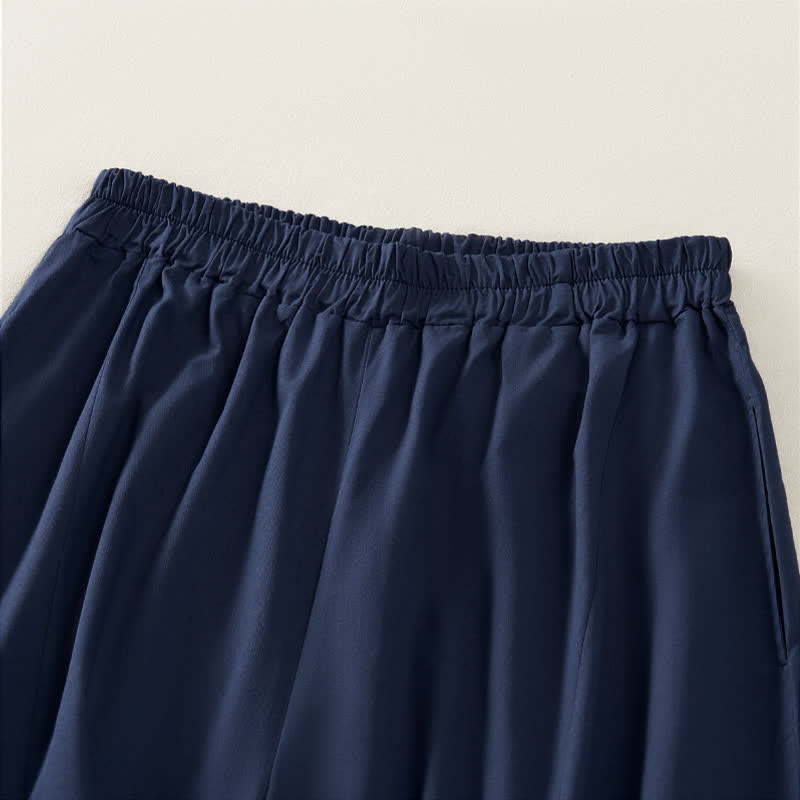 Buddha Stones Pantalon court uni style vintage décontracté d'été pour femme, jambes larges et poches - image 3