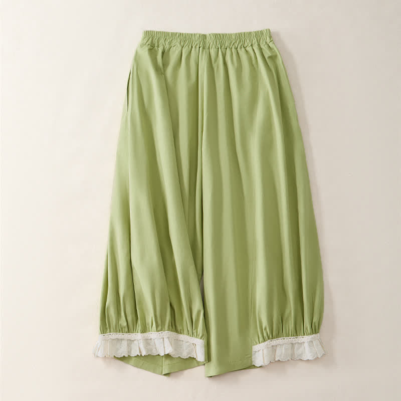 Buddha Stones Pantalon court uni style vintage décontracté d'été pour femme, jambes larges et poches - image 9
