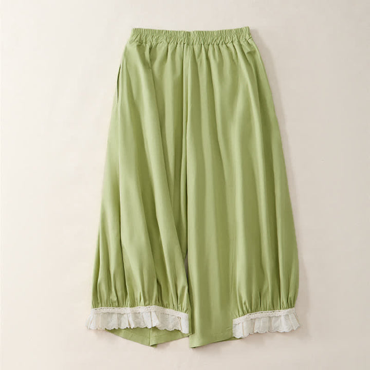 Buddha Stones Pantalon court uni style vintage décontracté d'été pour femme, jambes larges et poches - image 9