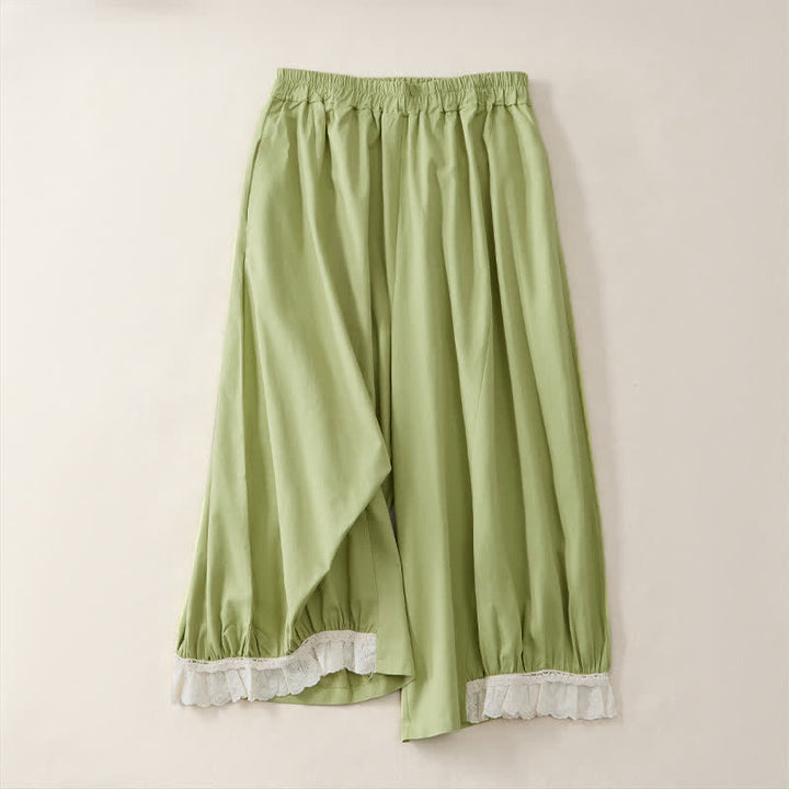 Buddha Stones Pantalon court uni style vintage décontracté d'été pour femme, jambes larges et poches - Vert pâle - US12, UK/AU16, EU44 (2XL) - image 8