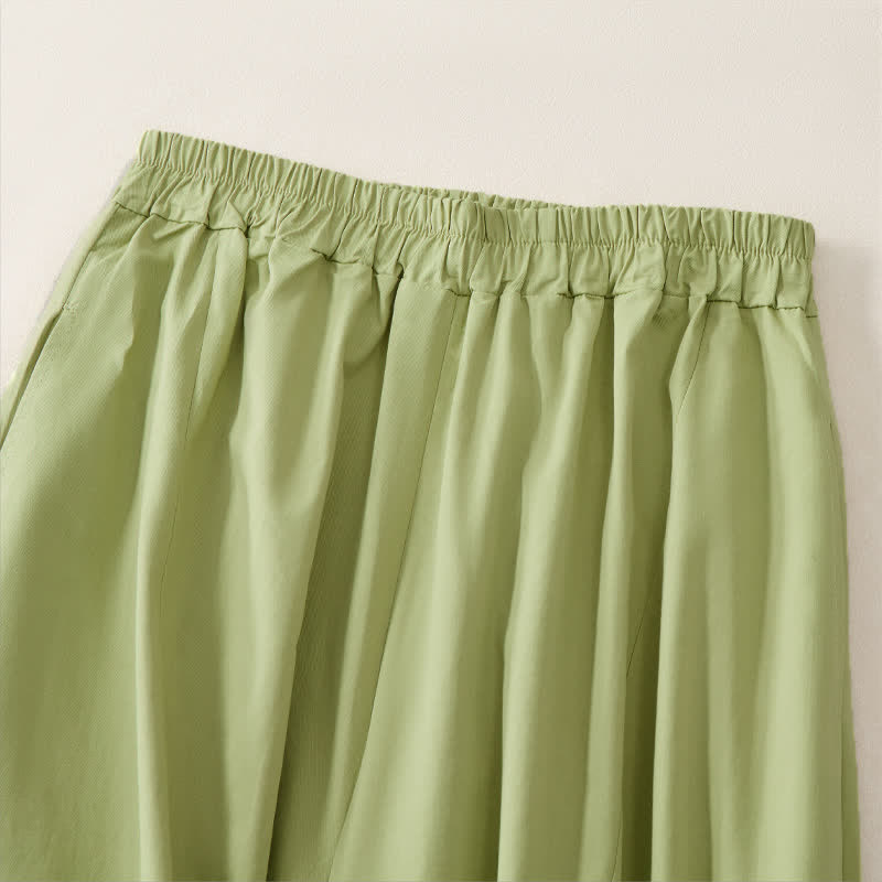 Buddha Stones Pantalon court uni style vintage décontracté d'été pour femme, jambes larges et poches - image 11