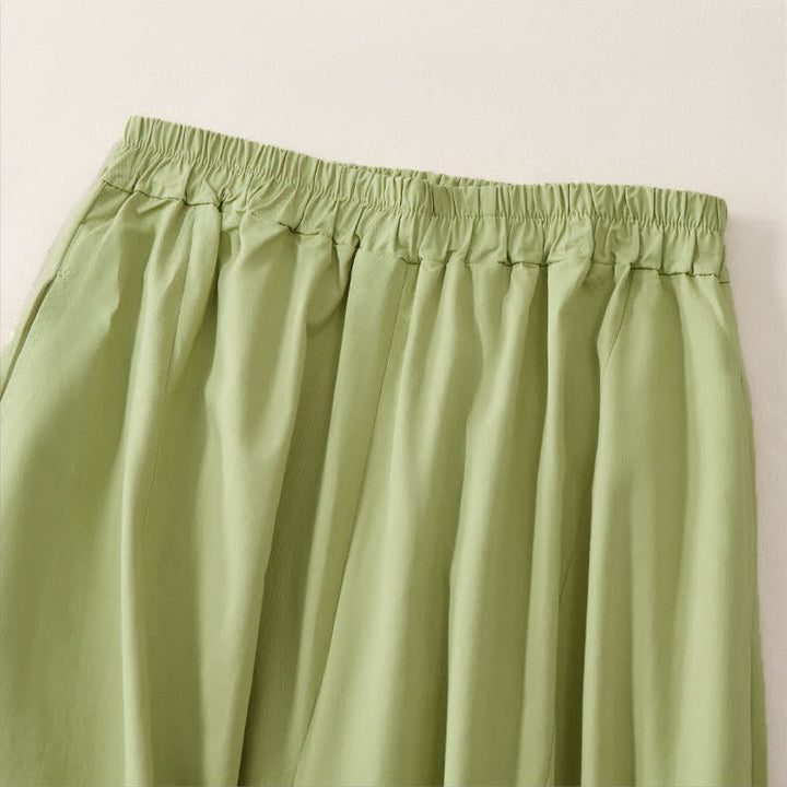 Buddha Stones Pantalon court uni style vintage décontracté d'été pour femme, jambes larges et poches - image 11