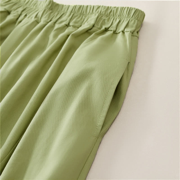 Buddha Stones Pantalon court uni style vintage décontracté d'été pour femme, jambes larges et poches - image 10