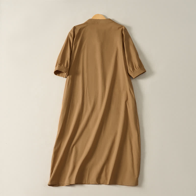 Buddha Stones Robe d'été minimaliste, simple, unie, à manches courtes et poches pour femme - image 1