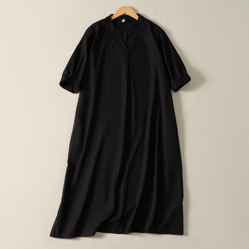 Buddha Stones Robe d'été minimaliste, simple, unie, à manches courtes et poches pour femme - Noir - US12, UK/AU16, EU44 (2XL) - image 8